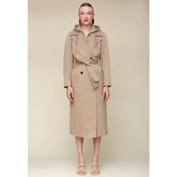 New Avec Les Filles Cotton Nylon Hoodie Trench Coat Khaki XS - Picture 3 of 8